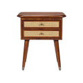 Mid-Century Modern Wooden Nightstand with Rattan Drawers