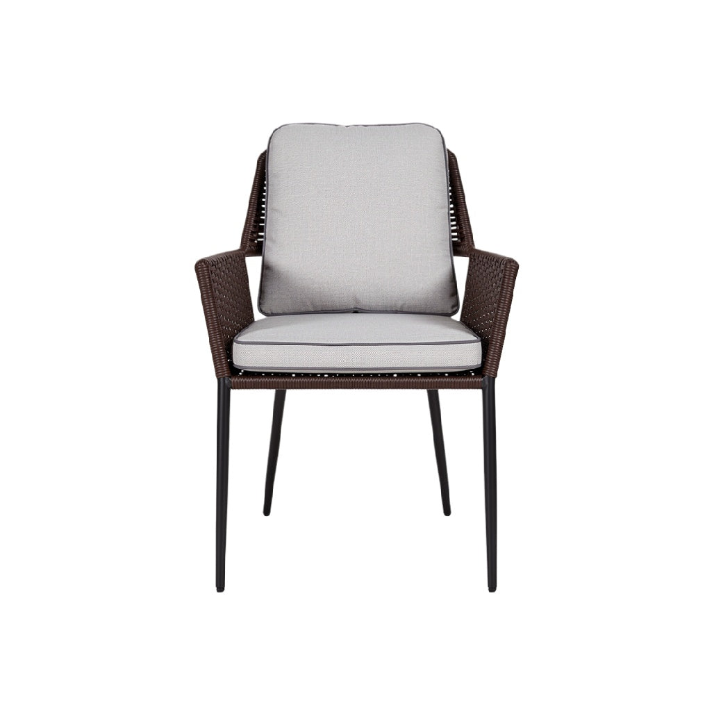Modern Outdoor Chair with Cushioned Seat and Woven Backrest