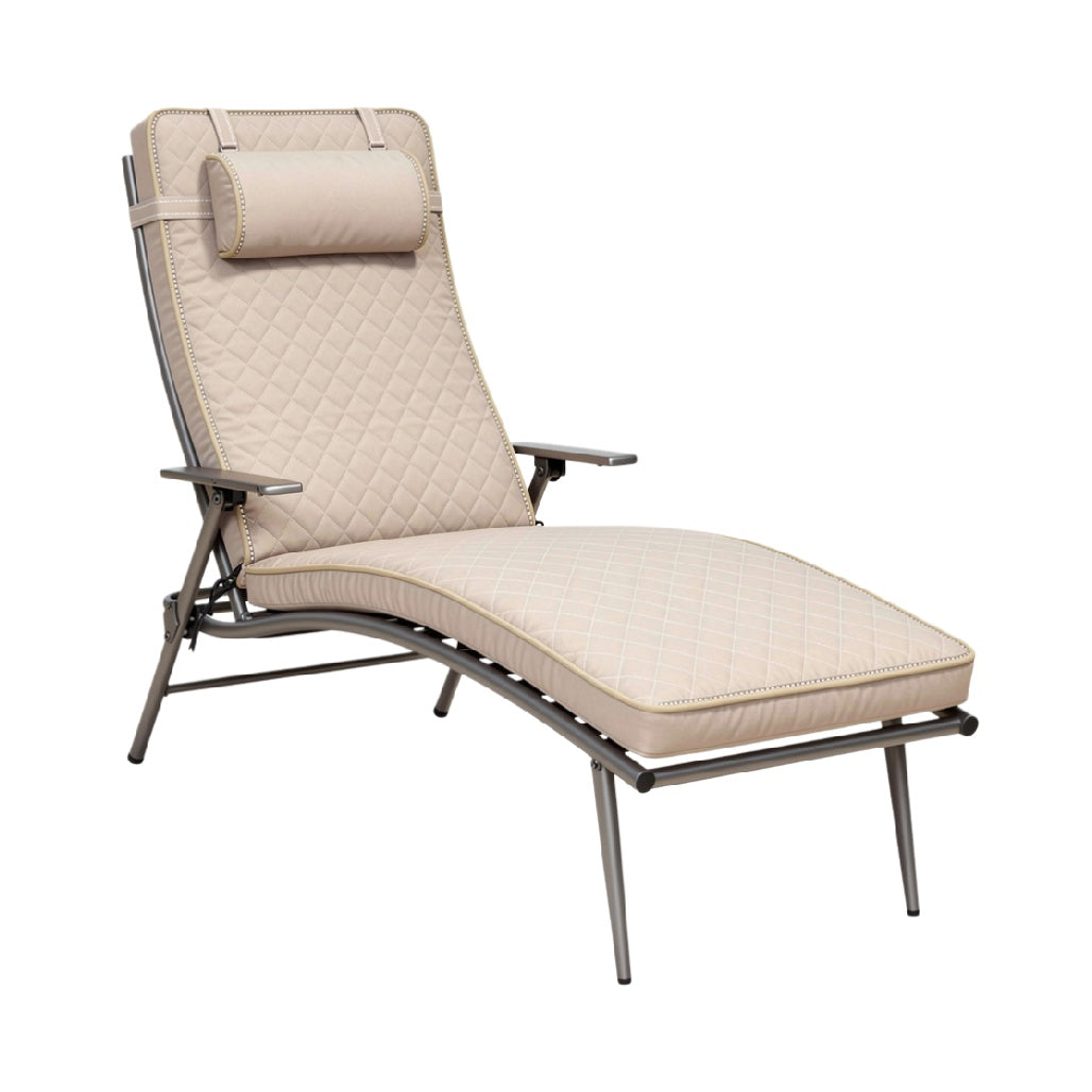 Adjustable Outdoor Chaise Lounge with Quilted Cushion in Beige